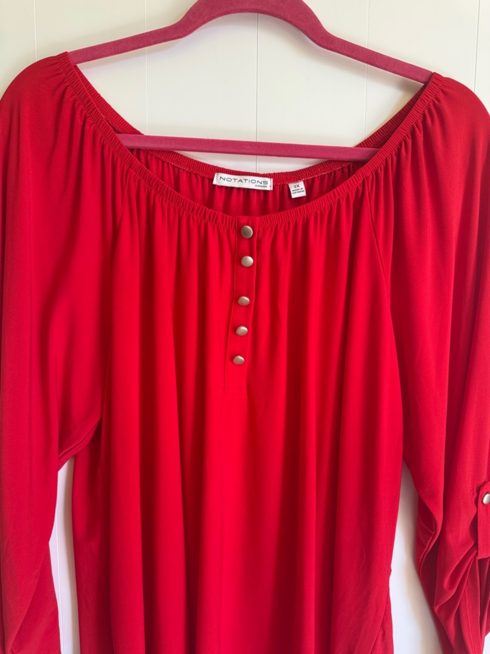 Beautiful Bright Red Women’s Button-Accent Peasant Top